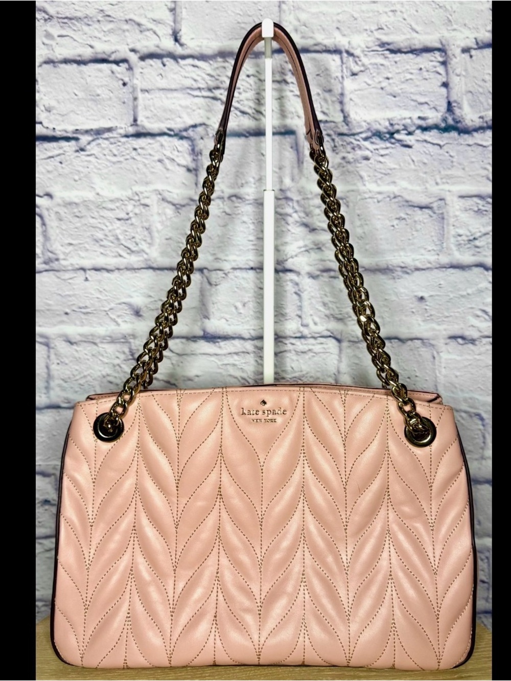 kate spade Blush Quilted Chevron Leather Shoulder Bag with Gold Chain
